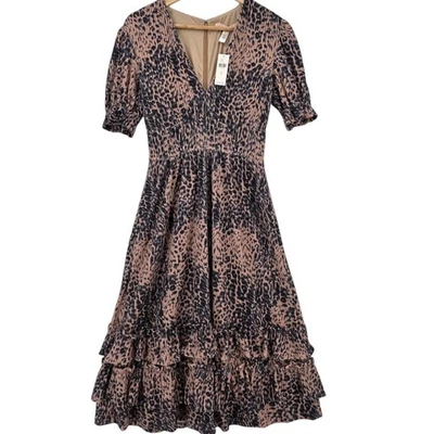 Anthropologie HUTCH Womens S Adelia Leopard Ruffled Tiered Midi Dress NWT - Image 1 of 4