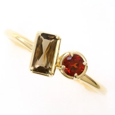 Anillo Oro Amarillo 10K Talla 12Japón Diseño Ahumado Cuarzo Granate Envío Gratis Usado Foto 1 de 4