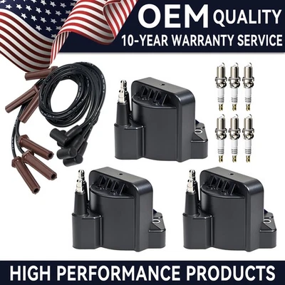 OEM 3X Ignition Coil + 6X Spark Plug + Wire for Buick Cadillac Pontiac Olds DR39 - Image 1 of 4