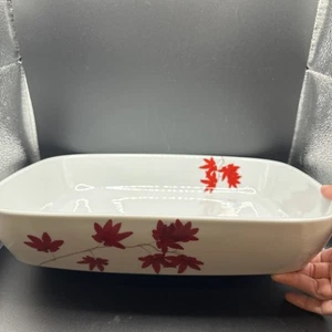 Mikasa Pure Red SL134 Large Baking Dish Platter 14” X 10” Red Leaf Floral - Picture 1 of 7