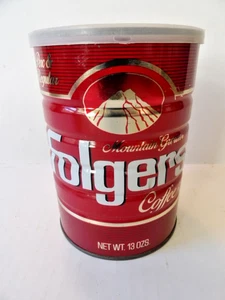Vintage 1984 Folgers Tin Coffee Can 13oz Size, Perk & Regular w/ Original Lid - Picture 1 of 5