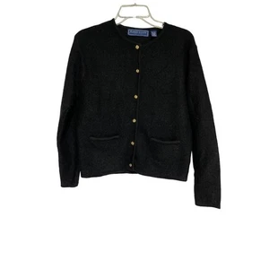 KAREN SCOTT 100% Pure Wool Black Button Sweater S - Picture 1 of 5