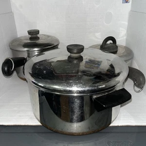 Lot Of 3 REVERE WARE Stainless Steel Copper Pots 2qt 4qt 6qt With Lids Cookware - Picture 1 of 8