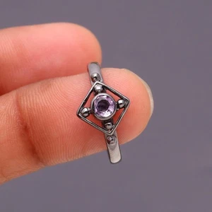 Natural Pink Amethyst Round Ring 925 Sterling Silver Black Oxidized Boho Jewelry - Picture 1 of 20