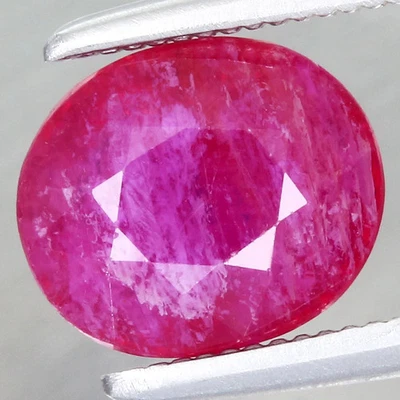 1.86ct t.w 7.5x6.4mm Oval Natural Red Pink Ruby, Africa-Heated Glass Filling - Image 1 of 4