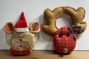 Juego de 2 adornos de perilla de puerta Feliz Navidad vintage gato reno - Imagen 1 de 9