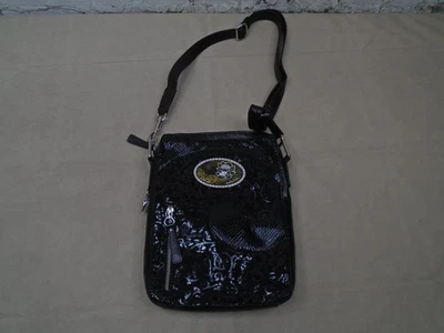 Debbie Brooks 黑色鳄鱼蛇浮雕皮革斜挎包手提包 — 第 1/4 张图片