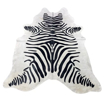 Zebra Cowhide Rug (a few marks and beige in the neck/ fire brand) 7x6 feet Y-083 - Image 1 of 4