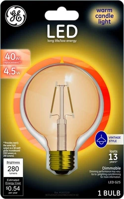 GE LIGHTING 98633 40W LIGHT BULB DIMMABLE LED VINTAGE STYLE G25 NIB - Image 1 of 3