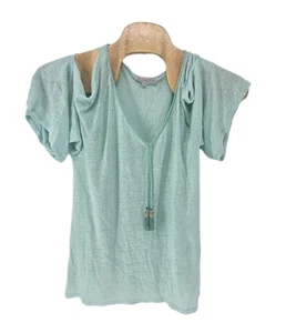 Calypso St Barth Damen Medium Aqua Blau Cold Shoulder Quaste V-Ausschnitt Top Leinen - Bild 1 von 6
