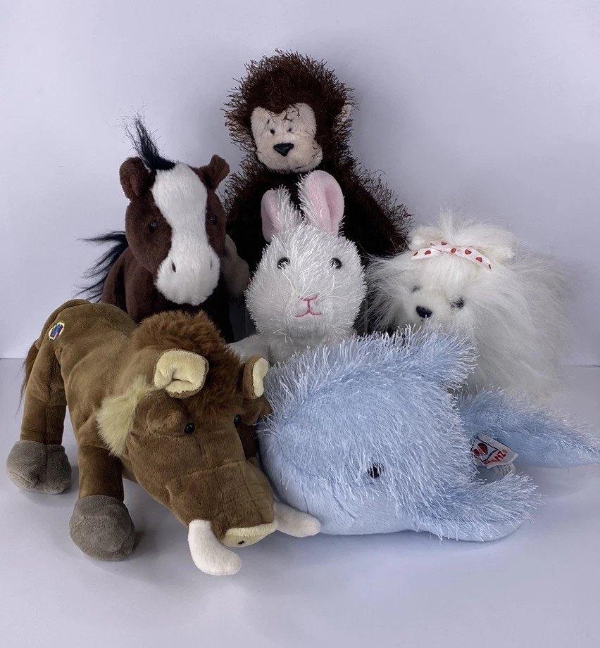 WEBKINZ GANZ Lot Of 6 White Rabbit, Yorkie, Whale, Monkey, Horse, Warthog Plush - Image 1 of 4