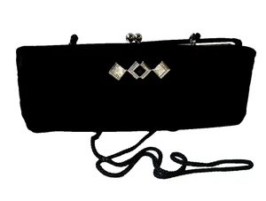 Cartera clutch vintage de terciopelo negro estilo sobre. Correa larga extraíble - Imagen 1 de 10
