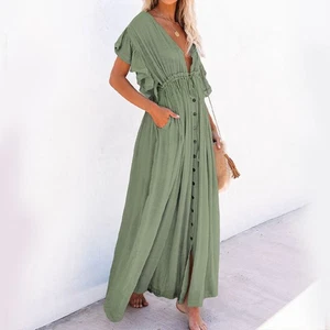 Hot Solid Color Beach Skirt Sunscreen Shirt for Hawaii Beach Vacation - Picture 1 of 32