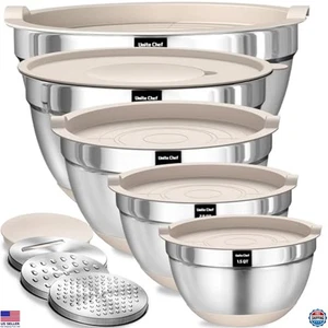 8PCS Stainless Steel Mixing Bowls Set with Airtight Lids & Grater Attachments - Picture 1 of 6