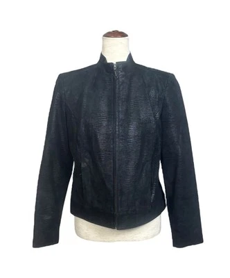 Valerie Stevens Women’s Leather Jacket Size Small Black Moto Snake Patterned  - Image 1 of 4