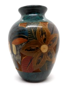 Kunstkeramik Vase graviert Costa Rica Design Regen Wald Tiere 6,5 x 5 cm - Bild 1 von 7