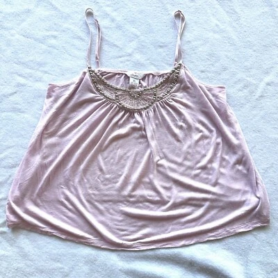 Camiseta sin mangas recortada vintage Candie’s XL años 90 Y2K rosa con cuentas tachonada fluida Foto 1 de 4