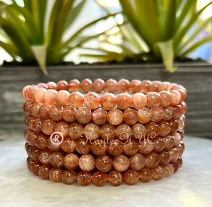 Wholesale Lot 6 Pcs Natural Sunstone 6mm 7.5” Crystal Healing Stretch Bracelet - Picture 1 of 5