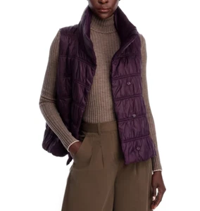 Eileen Fisher geraffte gesteppte Stehkragen WESTE Jacke violett Gr. L ~ Neu mit Etikett - Bild 1 von 6