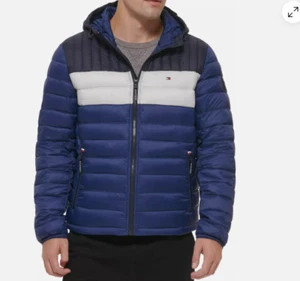 Tommy Hilfiger men's Quilted Colorblock Hooded Puffer Jacket -size Medium - Blue - Picture 1 of 7