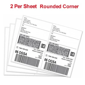 200-1000 Shipping Labels Rounded 8.5x5.5 Half Sheet 2 Per Sheet Self Adhesive - Picture 1 of 7