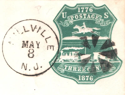 USA Stationery Cover 3c Green 1776 CENTENARY (1876) *Millville* NJ Duplex XU144 - Image 1 of 4