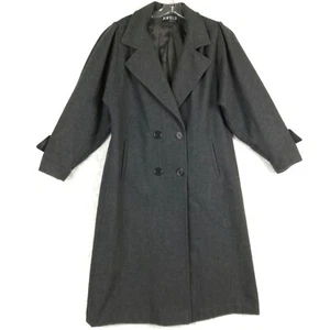 Vintage Jofeld Damen Mantel A-Linie Zweireiher Wollmischung Grau Midi Puffärmel L - Bild 1 von 11