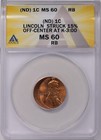 Voir VIDÉO !!! 197X Lincoln ERROR frappé 15 % décentré à K-3:00 ANACS MS 60 RB !!