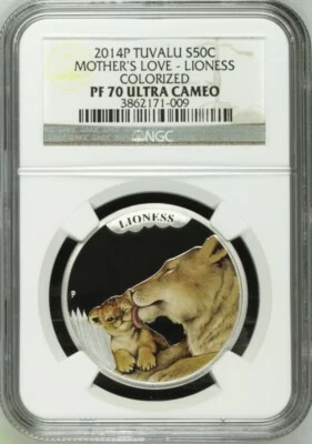 2014 MOTHERS LOVE LIONESS PF70 ULTRA CAMEO TUVALU 1 oz .999 Silver - Image 1 of 2