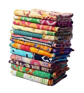 Vintage Indische Handarbeit Baumwolle Patchwork Sari Kantha Quilt Tagesdecke Decke - Bild 1 von 21