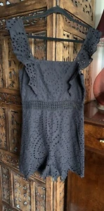 Slide Show Ladies Playsuit size 8 Embroidery Anglaise Black Ruffle Straps Zip . - Picture 1 of 7