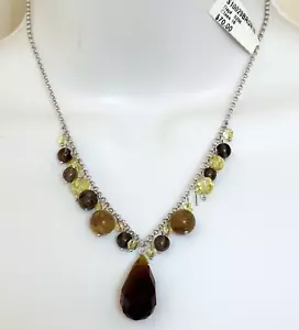 925 Sterling Silber Fransen Halskette Achat Briolette mit Citrin Kristall Perlen - Bild 1 von 4