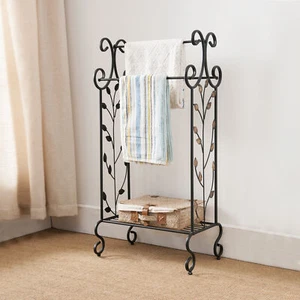 Kings Brand Furniture - Black Metal Free Standing Towel Rack Stand with Shelf - Picture 1 of 4