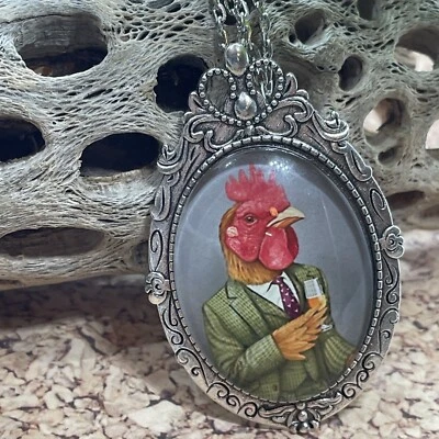 Plata Boda PLATA Gallo Vino Collar Esmoquin Sombrero Pin Broche Pollo Foto 1 de 4