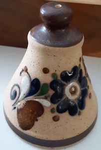 Tonala Mexican Sandstone Hand Painted Folk Art Pottery Signed Floral Bell - Picture 1 of 3