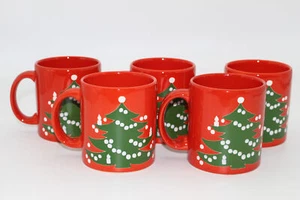 SET OF 5 NEW WAECHTERSBACH CHRISTMAS TREE 3-7/8" MUGS-RED & GREEN - Picture 1 of 2