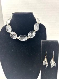 VTG Faceted Large Crystal Strand Choker Necklace & Hook Earrings Set Adjustable - Picture 1 of 11
