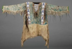 Camisa de guerra Powwow con flecos piel de cordero estilo americano antiguo NBS273 - Imagen 1 de 3