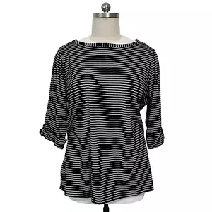 Catherine's - Black and White Boat Neck Cuffed Half Sleeve Split Hem Fits 2X, 3X - Picture 1 of 11