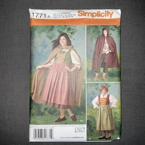 Simplicity #1771 UNISEX PEASANT COSTUME CAPE HOOD Sewing Pattern Uncut Size 8-18 - Picture 1 of 4