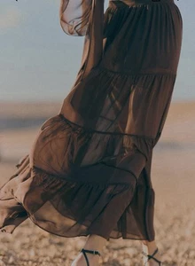 Falda transparente H&M Maxi en capas talla 6. Nuevo con etiquetas. Marrón oscuro. Agotado - Imagen 1 de 6