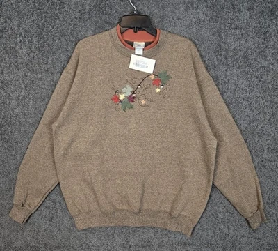 Moletom Vintage LEE Gola Redonda Tamanho Grande Marrom Outono Floral Bordado - Imagem 1 de 4