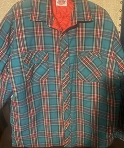 Dickies Flannel Shirt Jacket Vintage 80s Quilted Lined Plaid Button Up LARGE - Picture 1 of 14