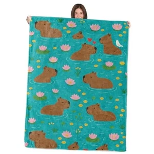 Wicked Cute Blanket,50x60in,Cozy Flannel Throw with Adorable 60"x50" Capybara - Picture 1 of 7