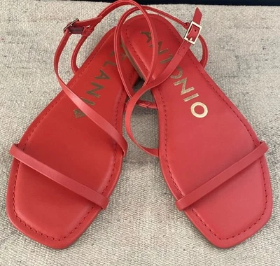ANTONIO MELANI RED LYLA STRAPPY FLAT SANDALS SIZE 8 Leather New - Image 1 of 4