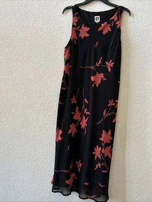 Vestido Anne Klein elegante preto e coral comprimento midi 16 novo com etiquetas - Imagem 1 de 4