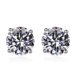 #64 Moissanite 1CT Round Stud Earrings 925 Sterling Silver - Picture 1 of 6