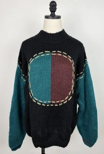 Vintage Chunky Knit Sweater Womens Medium Oversized Mock Neck Vaporwave Western - Picture 1 of 15