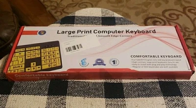 Large Print Computer Keyboard Yellow Easy To See Traditional USB Waterproof  - Image 1 of 4