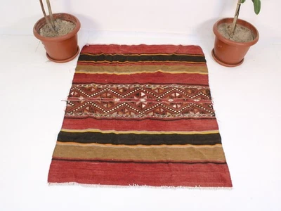 Vintage 3.7x4.5 ft Handmade Afghan Kilim Rug - Red Tribal Wool Carpet - Image 1 of 4